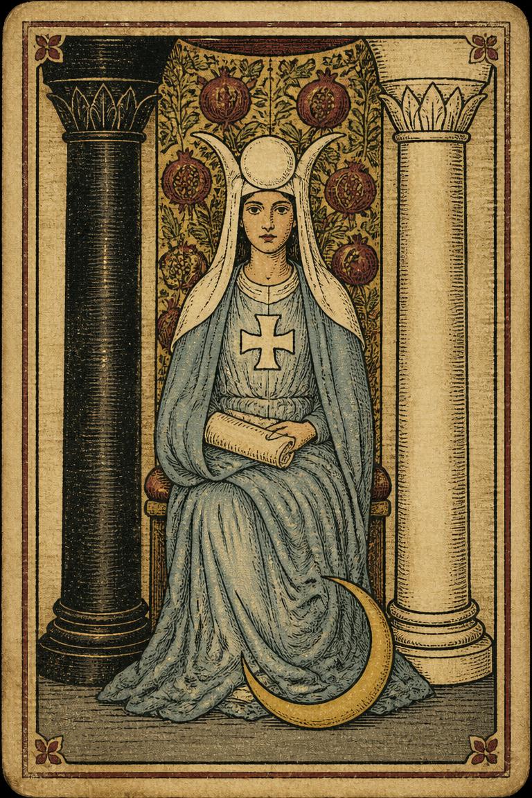 Antique tarot card illustration of The High Priestess
